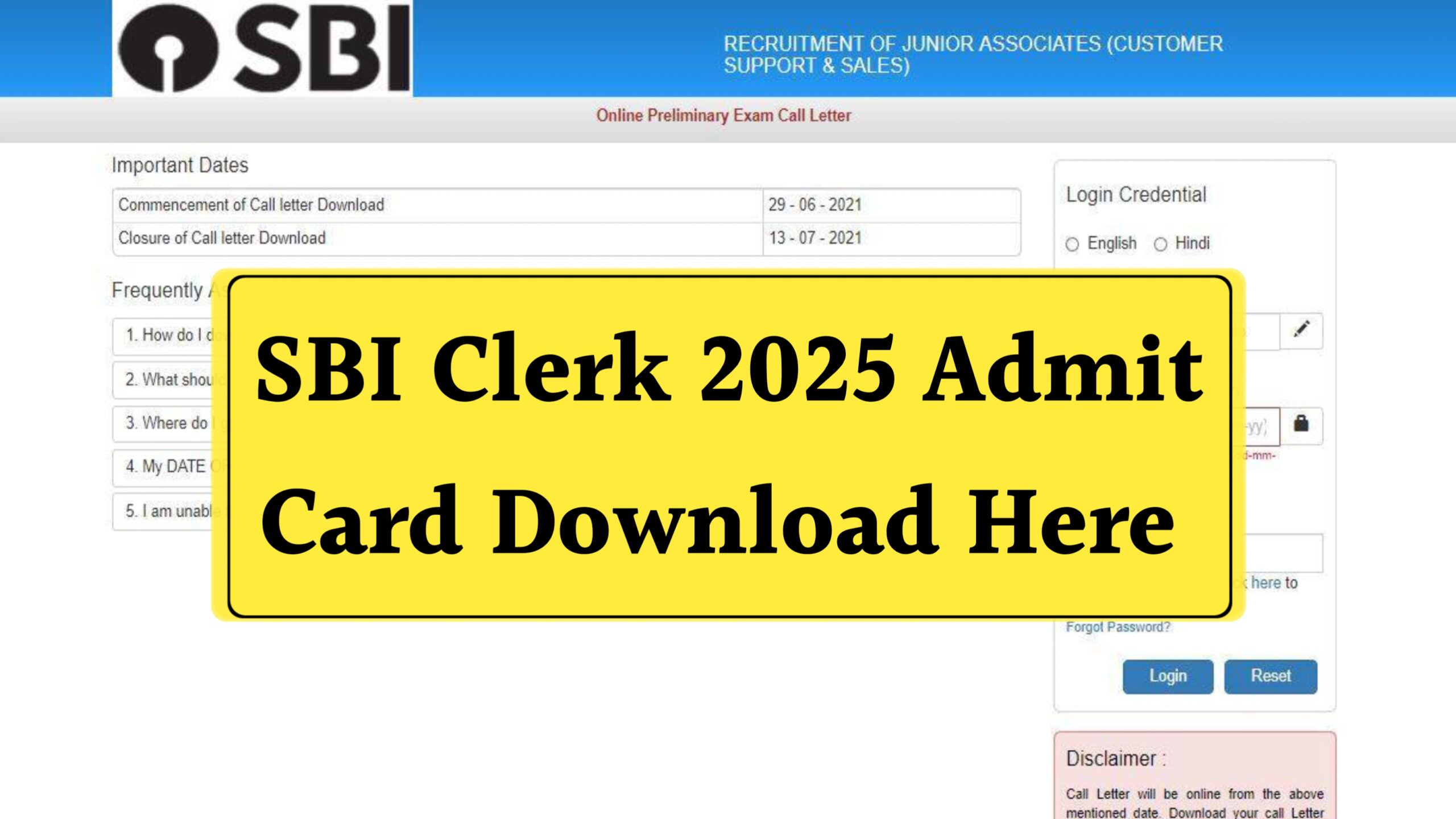 SBI Clerk 2025 Admit Card